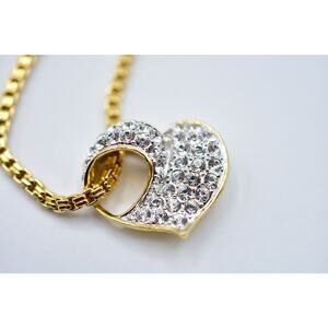 Nolan Miller Vintage Heart Necklace Gold Pave Rhinestone Crystal Signed 90s Bin6